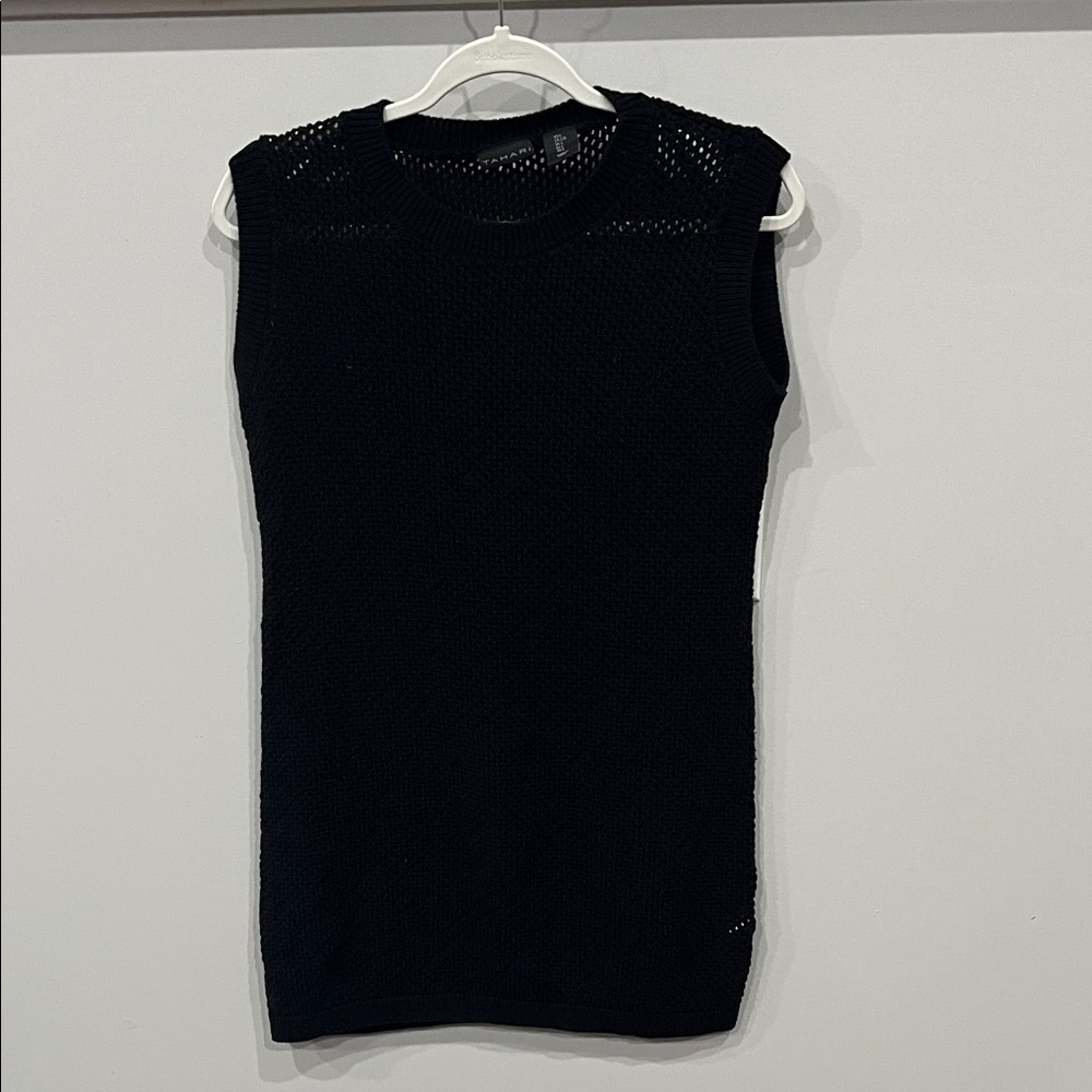 Tahari Black Sleeveless Cover Up Knit Top